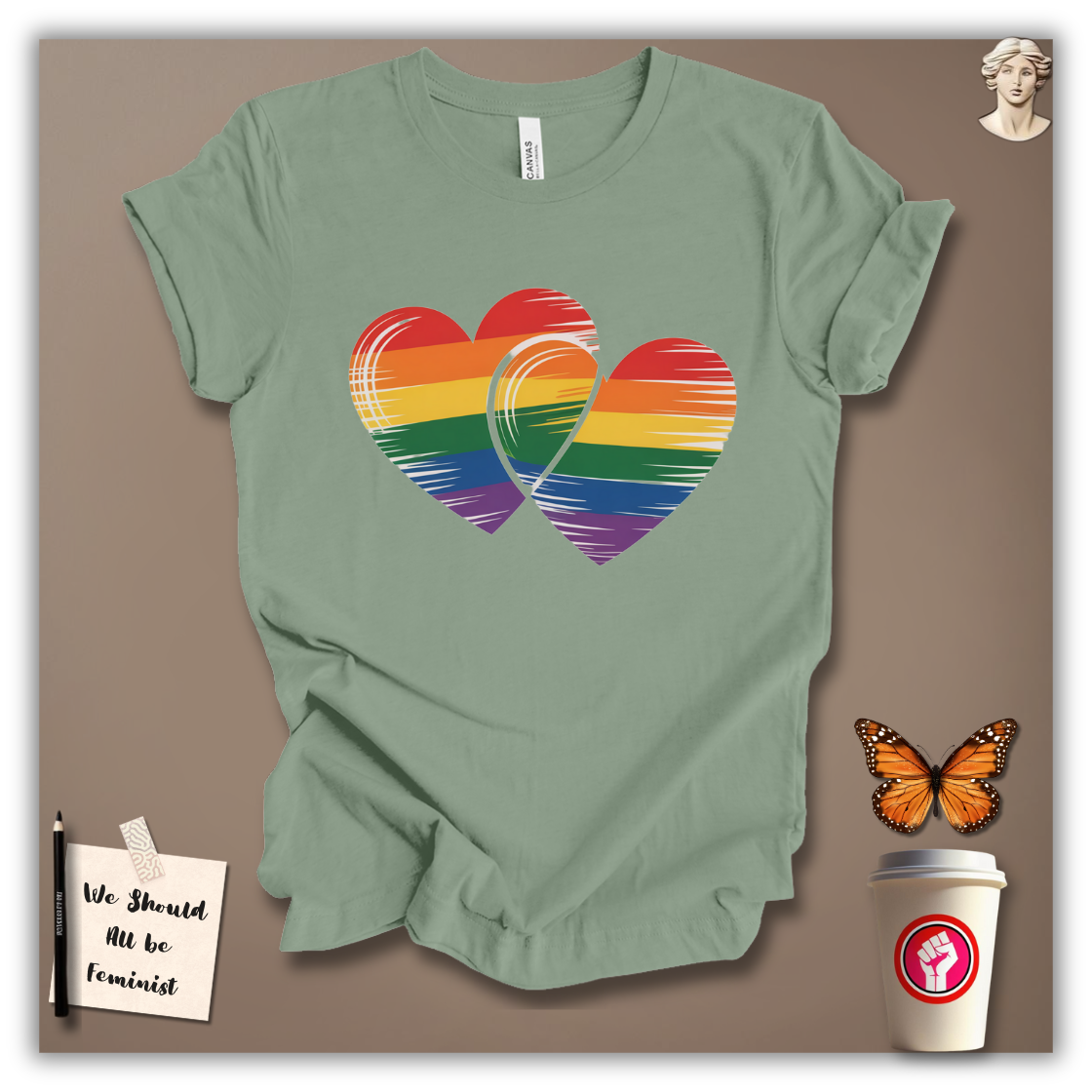 Rainbow Double Heart T-Shirt